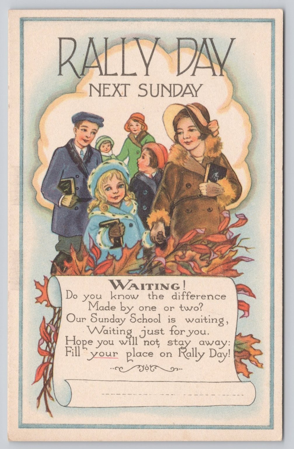 Vintage Rally Day Sunday School Children Postcard G&W Co. New York City