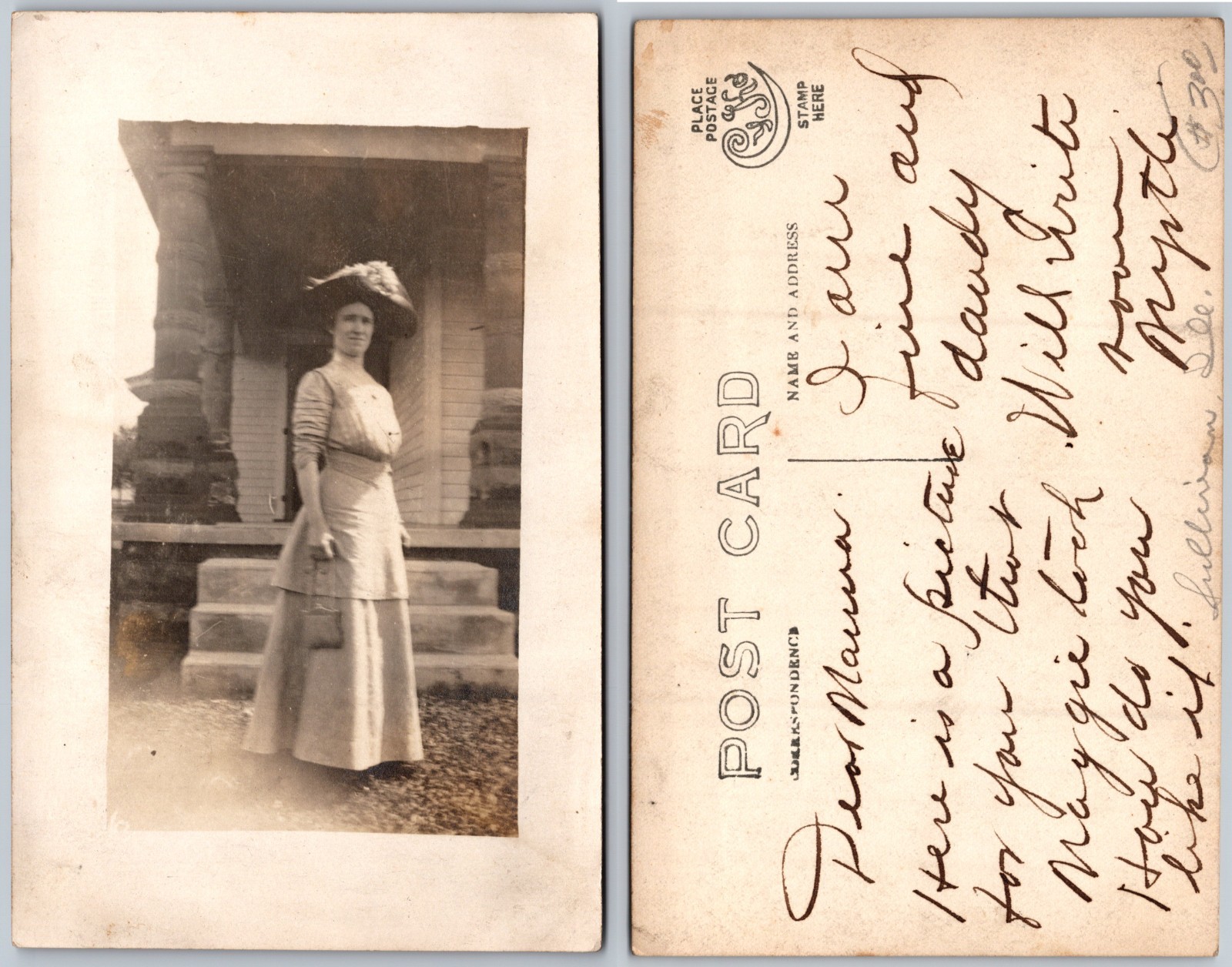 RPPC Edwardian Woman Large Hat Photo Postcard