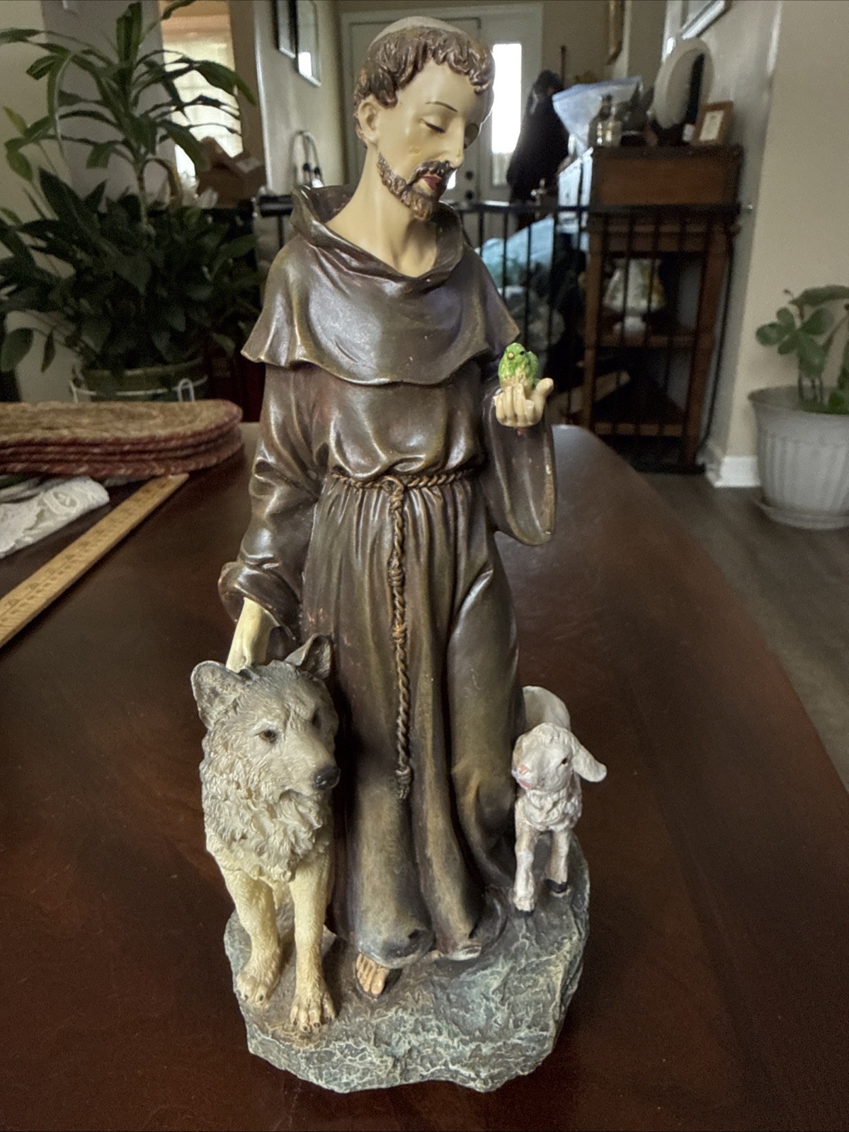 Beautiful Saint Francis of Assisi  with wolf of Gubbio 10” Statue