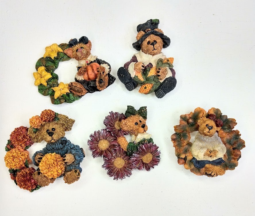 Boyds Bears Autumn/Fall Halloween Magnets Fridgewear Lot of 5 Pumpkin Corn Mums