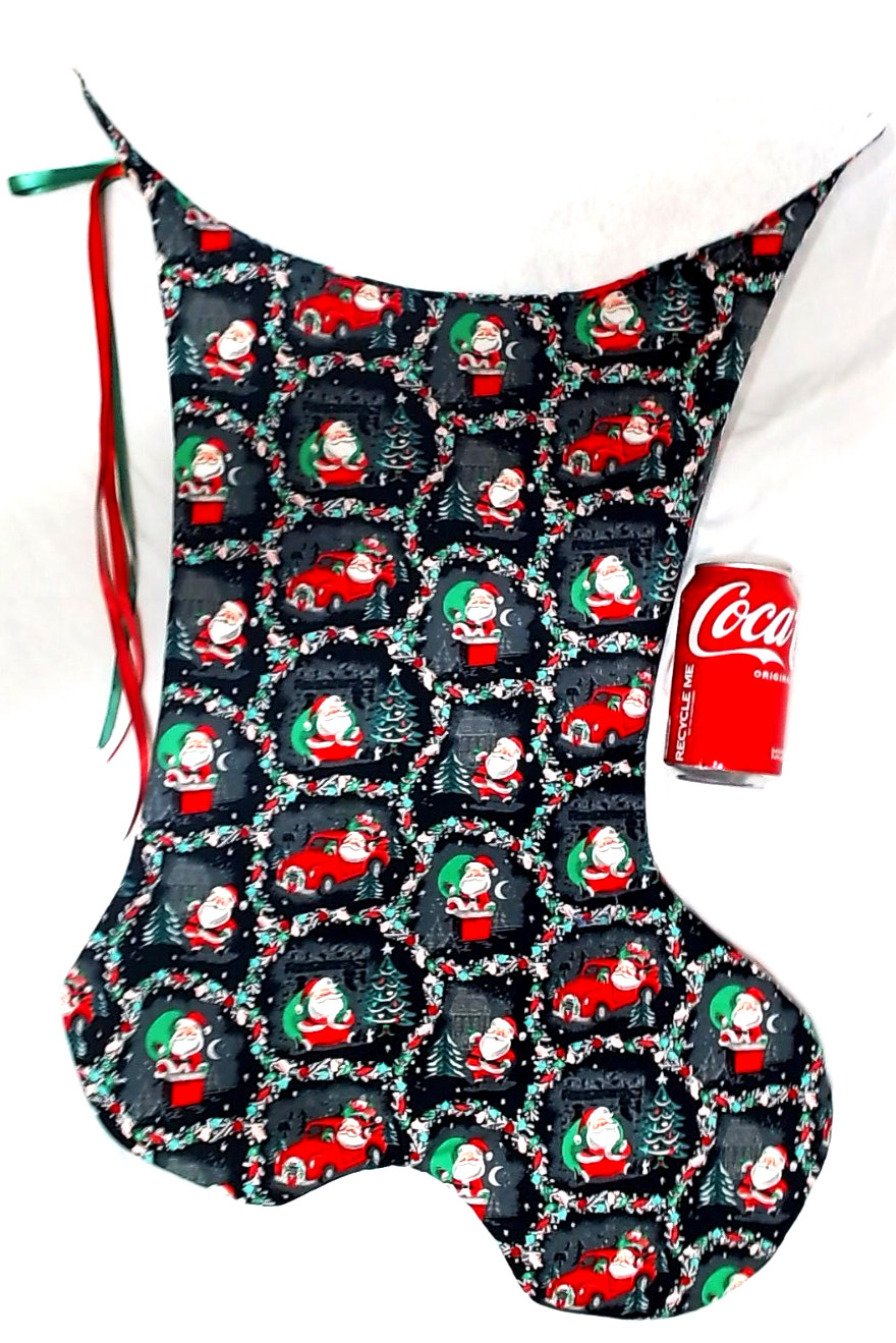 GIANT CHRISTMAS STOCKING SANTA IS BUSY CHRISTMAS EVE PRINT, NEW  USA