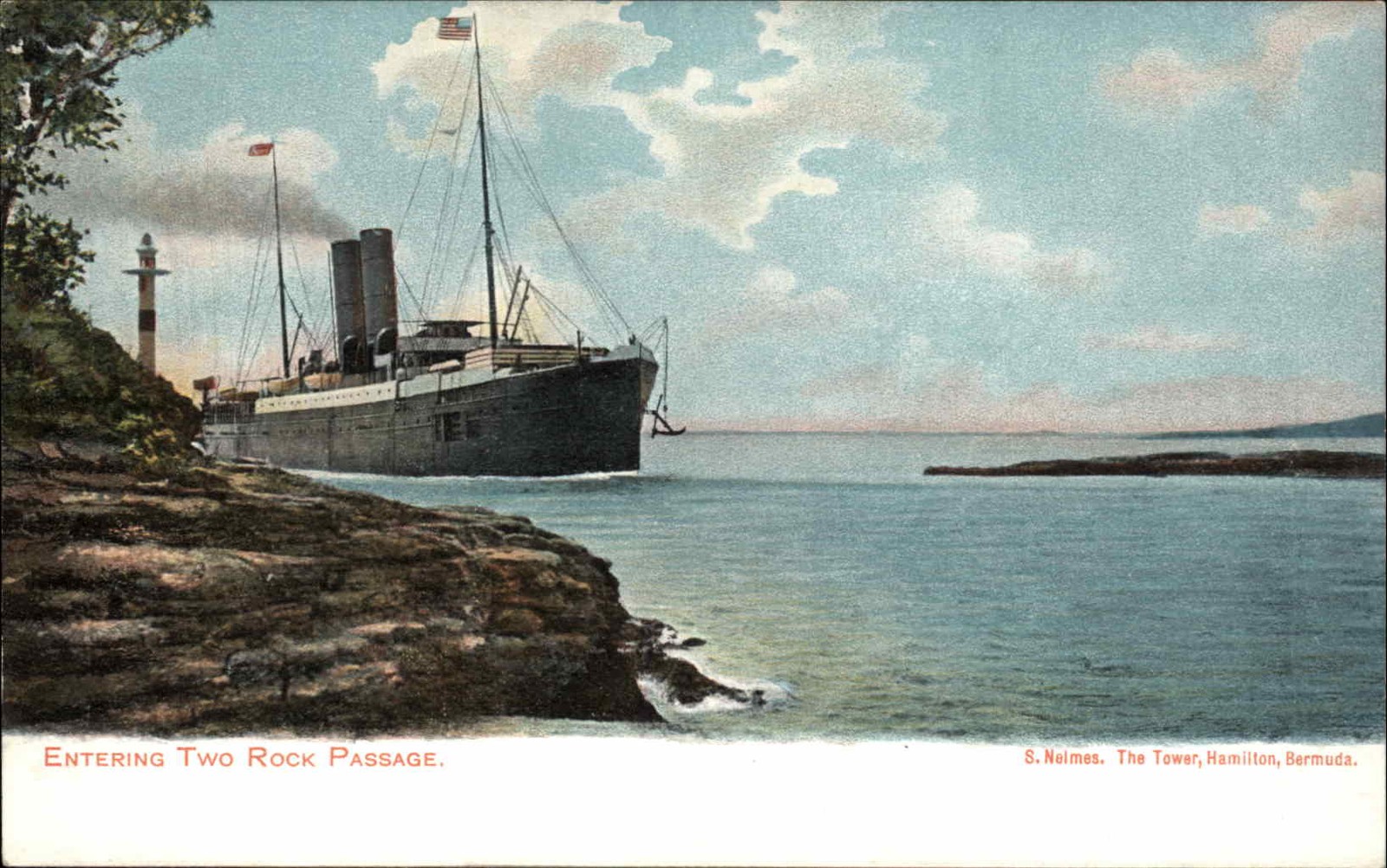 HAMILTON BERMUDA Two Rock Passage STEAMER STEAMSHIP Antique Postcard