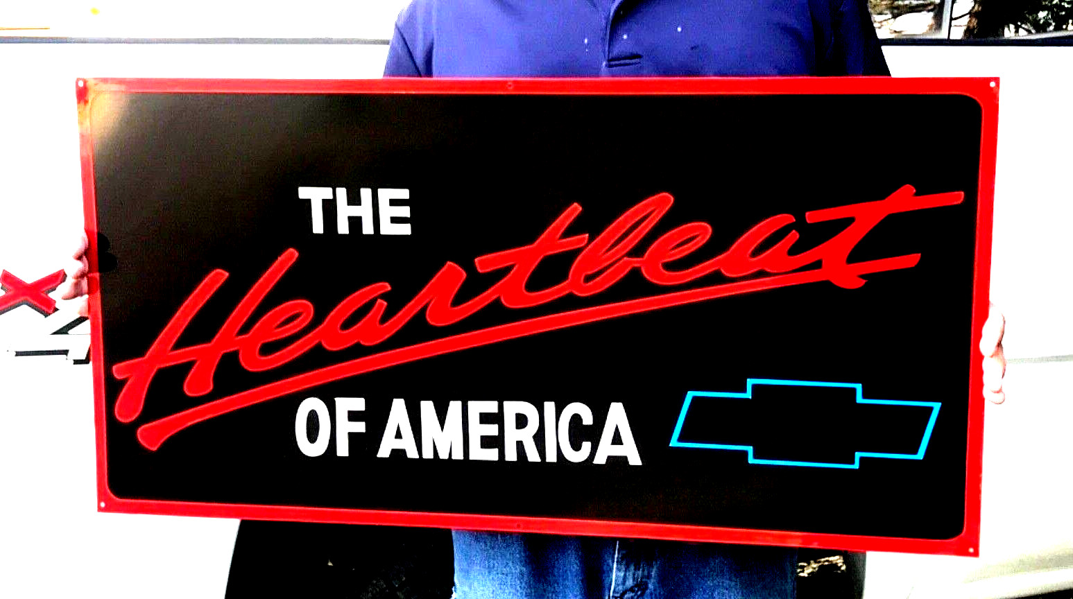 18X36 Hand Painted HEARTBEAT OF AMERICA CHEVY TRUCK PICK UP HOTROD CAR SHOW SIGN