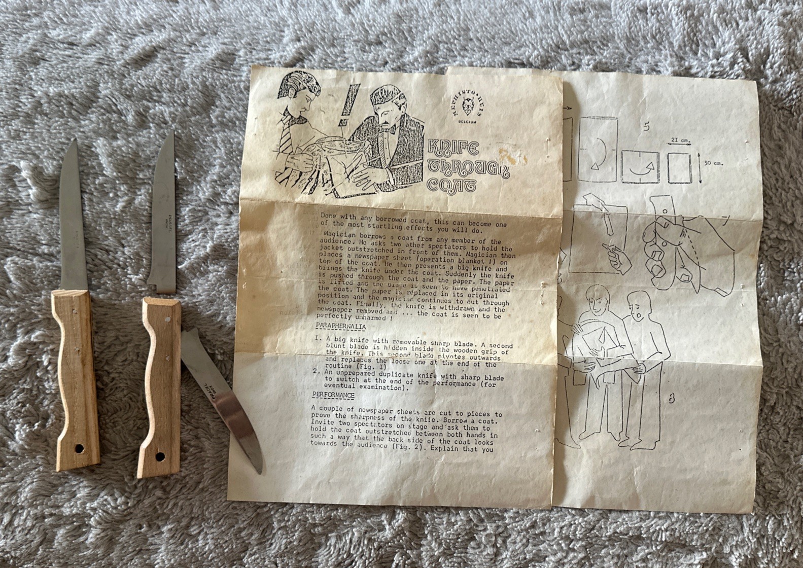 Mephisto Magic KNIFE THRU COAT Vintage Belgium Pradel Inox Knives Instructions