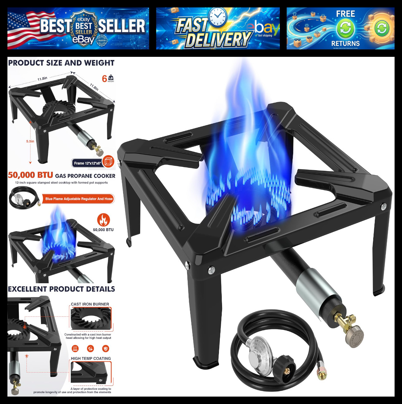 Llamaviva Portable Propane Camping Stove - Single Burner Outdoor Gas Stove for W