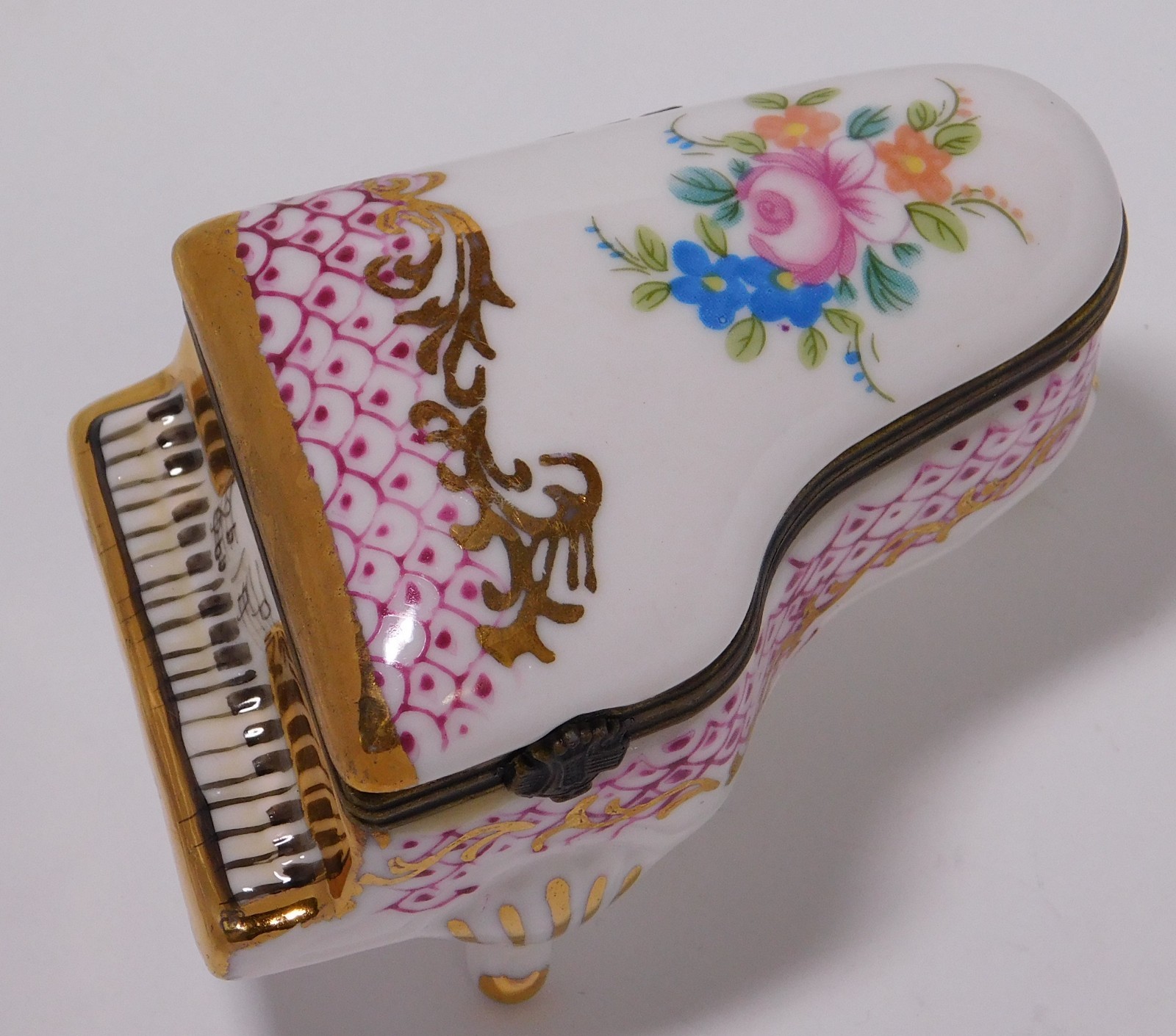 LIMOGES France Porcelain Grand Piano Hinged Trinket Box