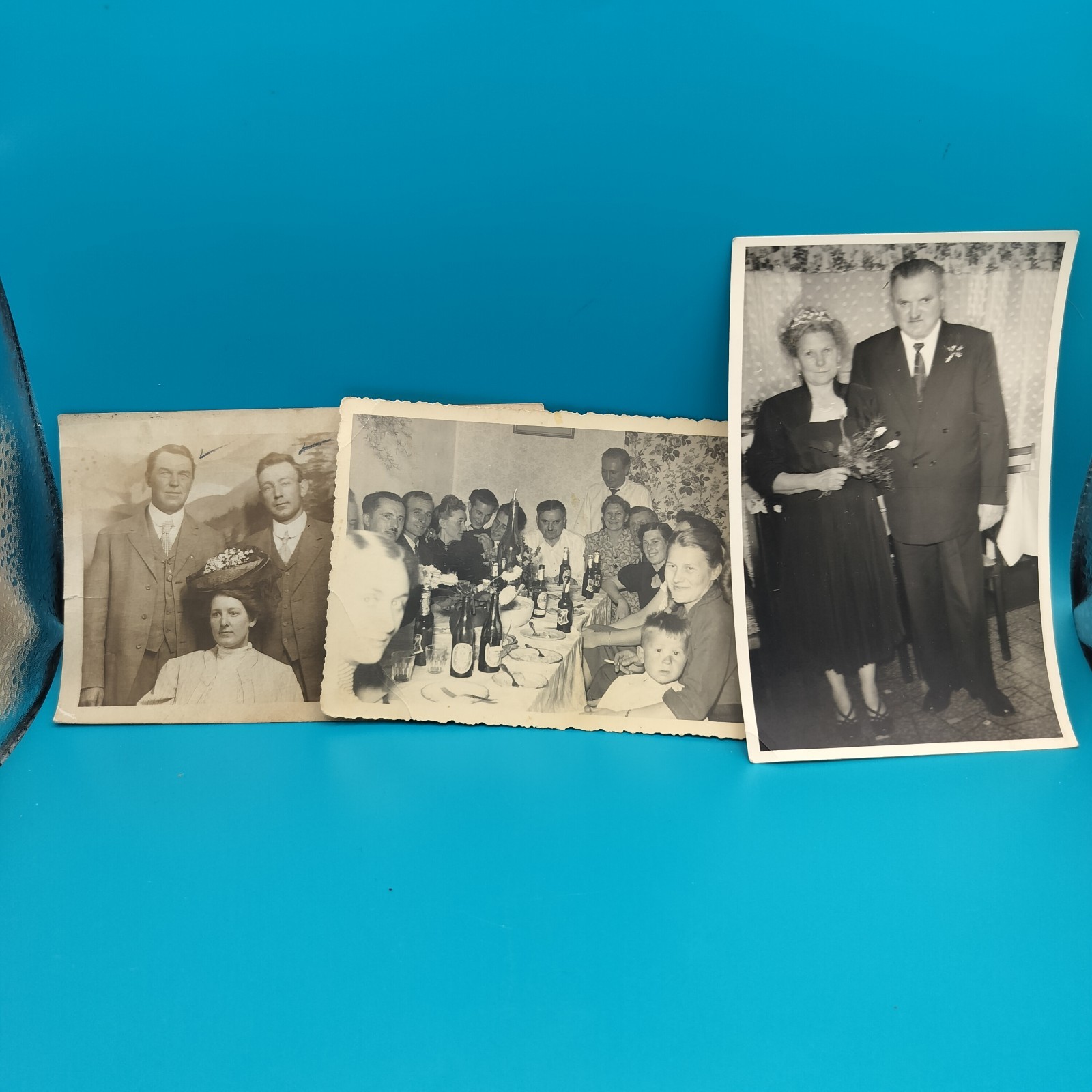 Antique RPPC Photo Lot (3) Real Photo Postcards Found Photos Couple Group