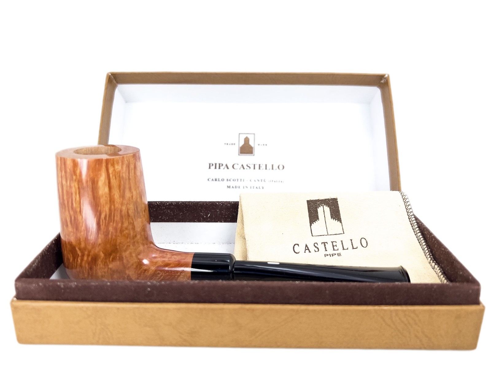 Castello Collection KKK Chimney Unsmoked Pipe Made in Cantu Italy Box Sock Paper