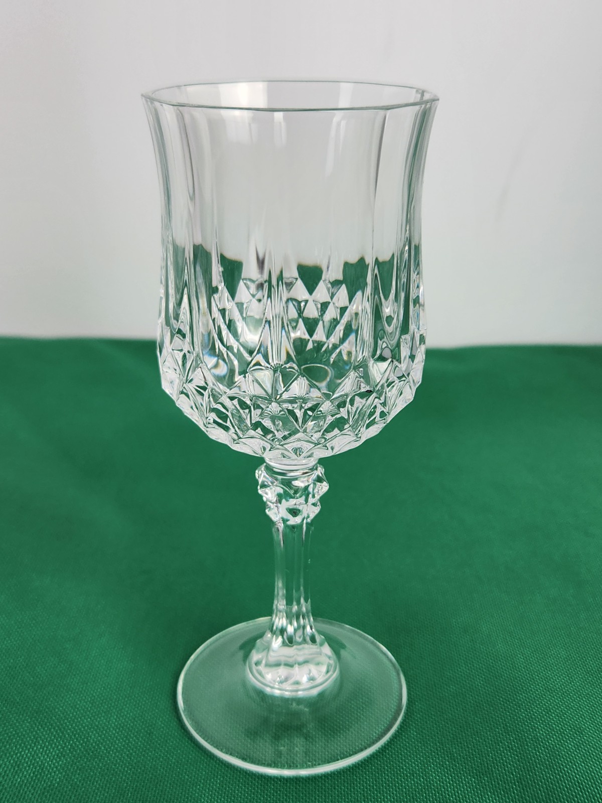 Vintage Clear Cut Crystal Wine Goblet – Diamond Panel Pattern – 7