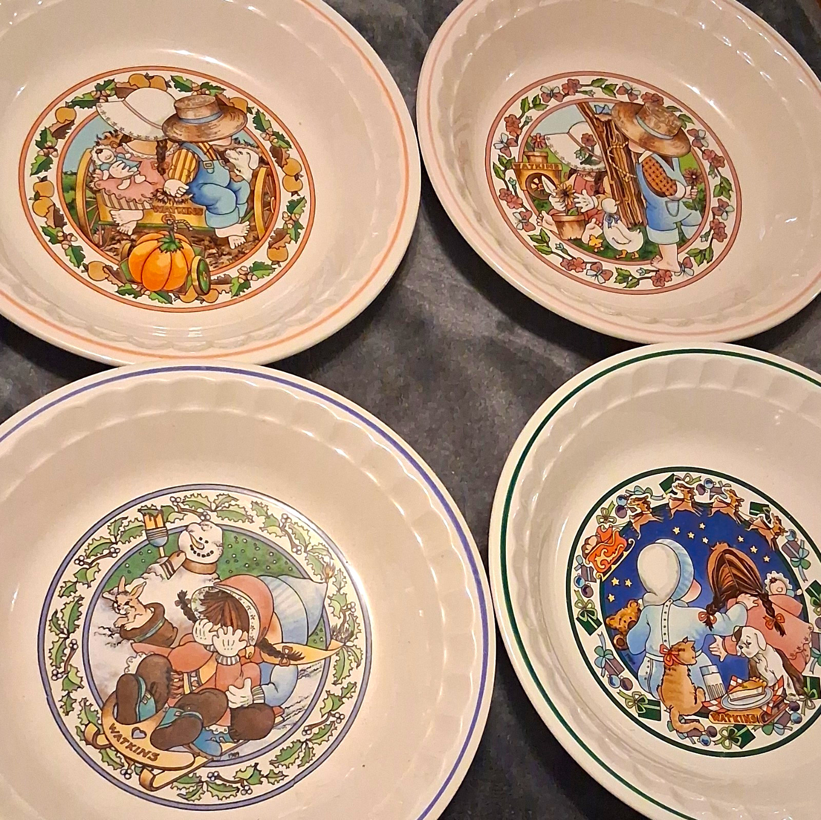 Watkins Country Kids Collector Recipe Plates Set of 4 1980s Korea