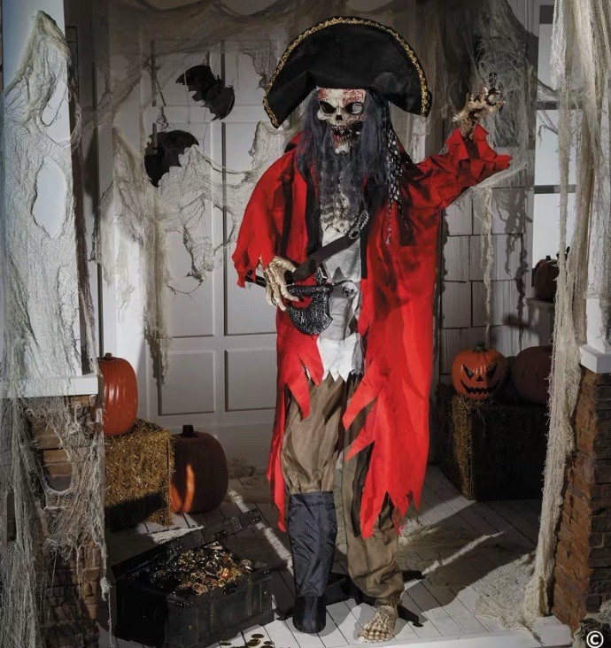 Life-Size Animated Pirate Skeleton Standing Halloween Decoration - 6 ft