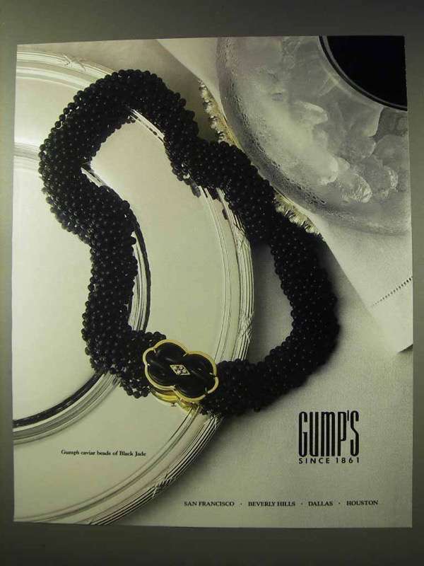 1986 Gump's Caviar Beads of Black Jade Necklace Ad 1986 Gump's Caviar Beads of Black Jade Necklace Ad