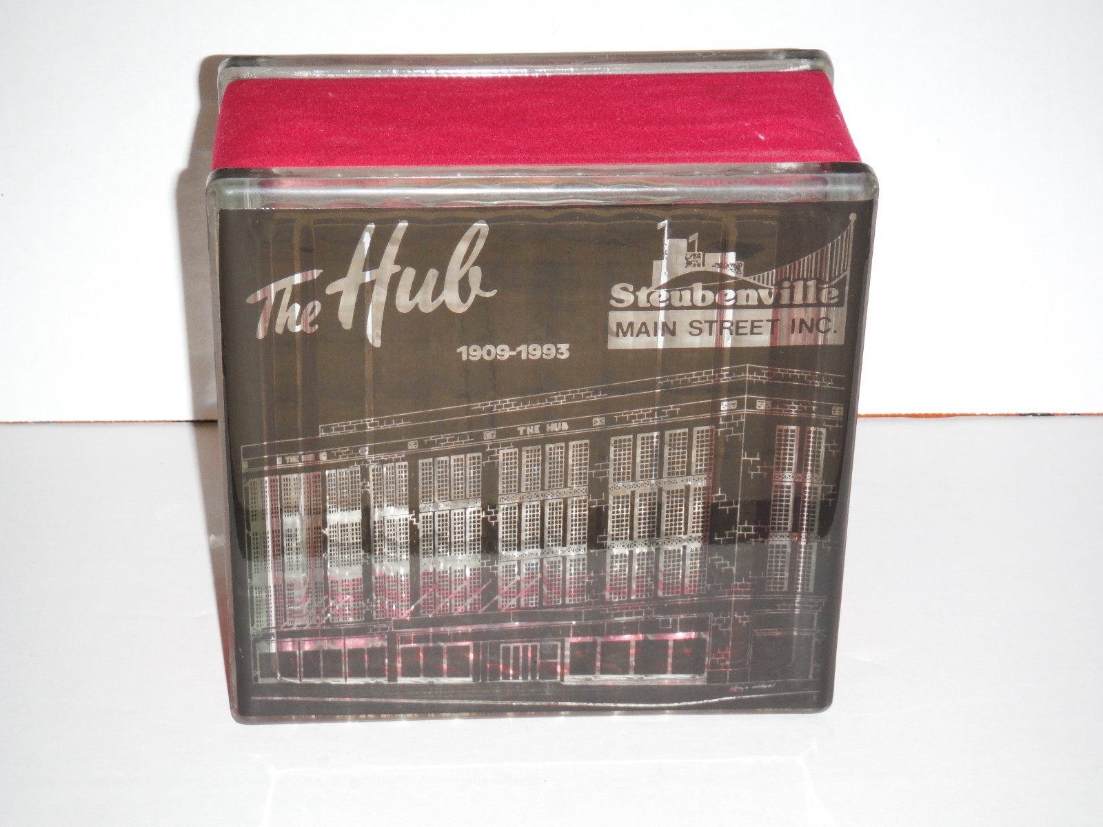 Vintage The Hub Steubenville, Ohio Department Store Souvenir Glass Block