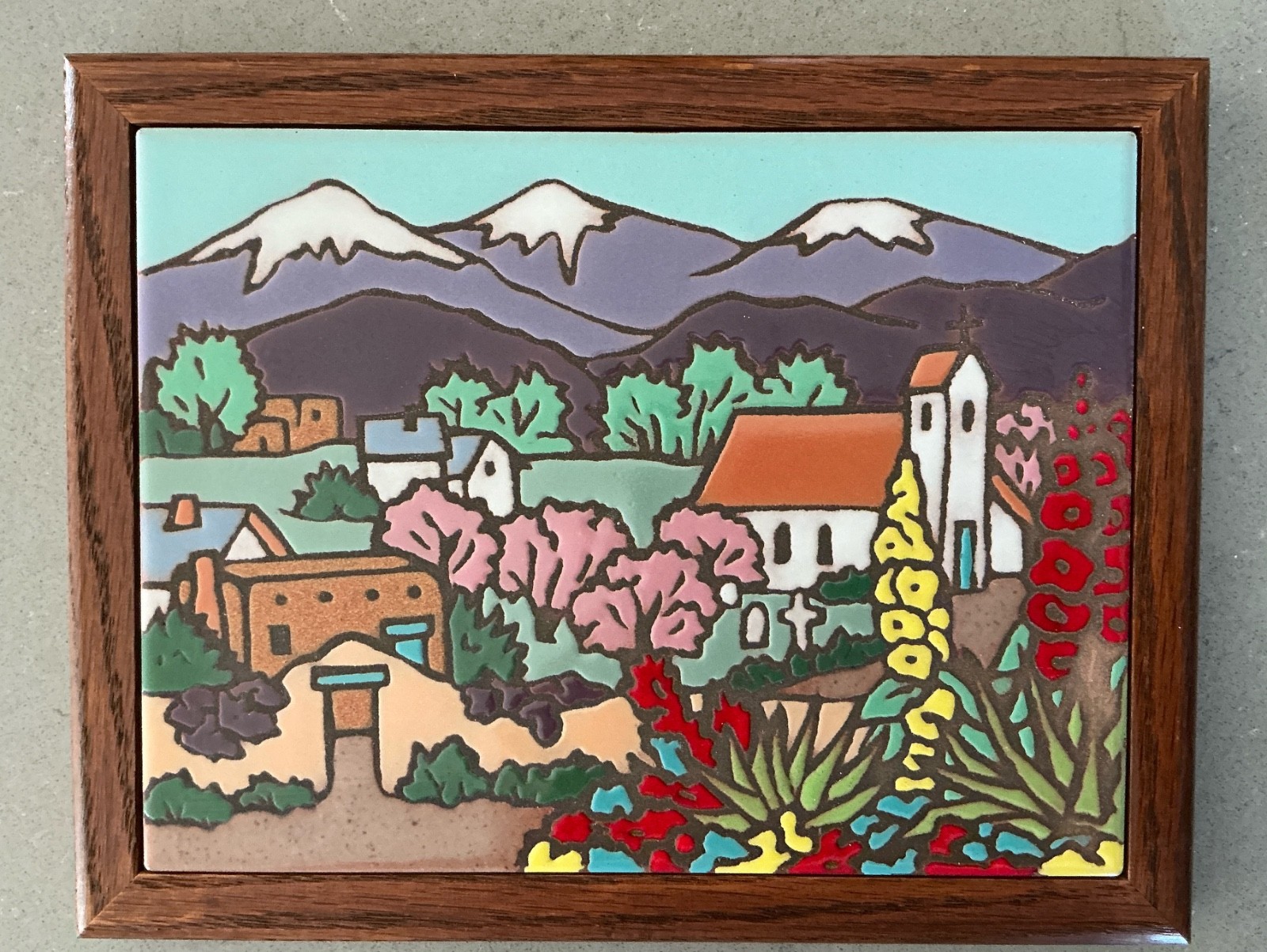 Mag Mor Studios Hand Painted Art Tile Trivet 9” x 7” CHURCH Santa Fe New Mexico