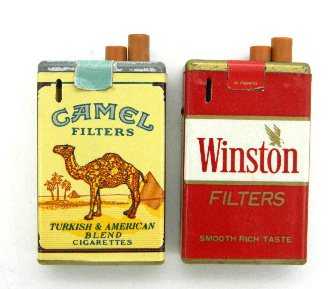 Vintage Camel & Winston Cigarette Pack Novelty Lighters Lot of 2 Tobacciana