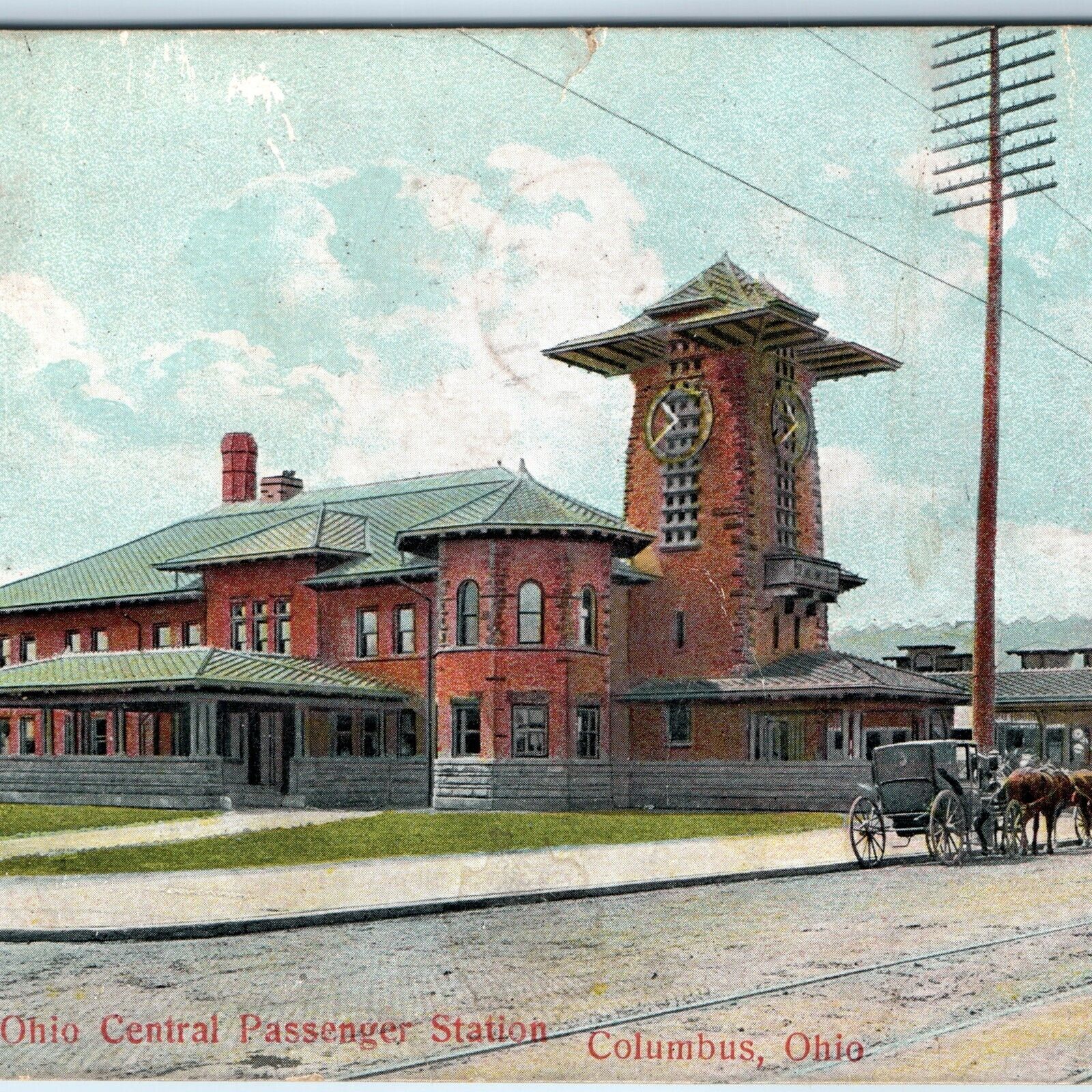 c1910s Columbus, OH Toledo Ohio Central Railway Depot Station Postcard T&OC A170