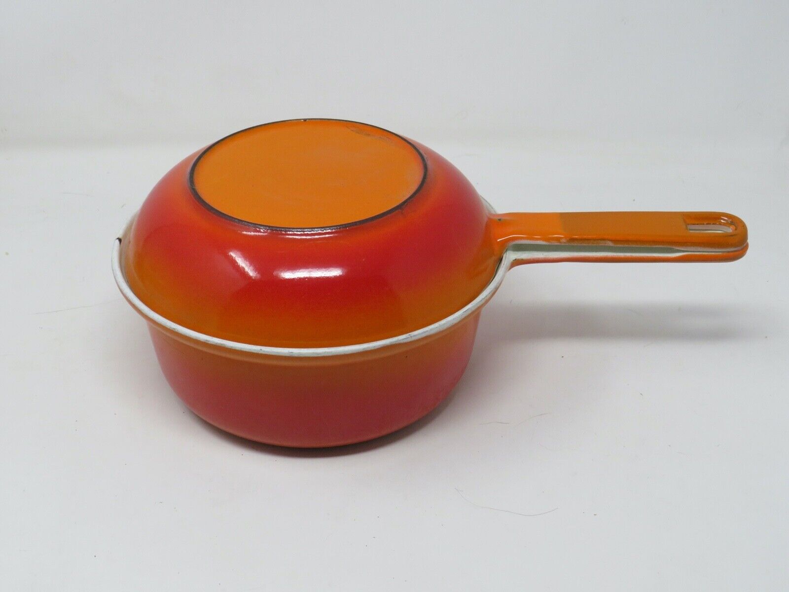 Vintage Descoware Beglium Orange Enamel Cooking Skillet With Lid  A CON 18