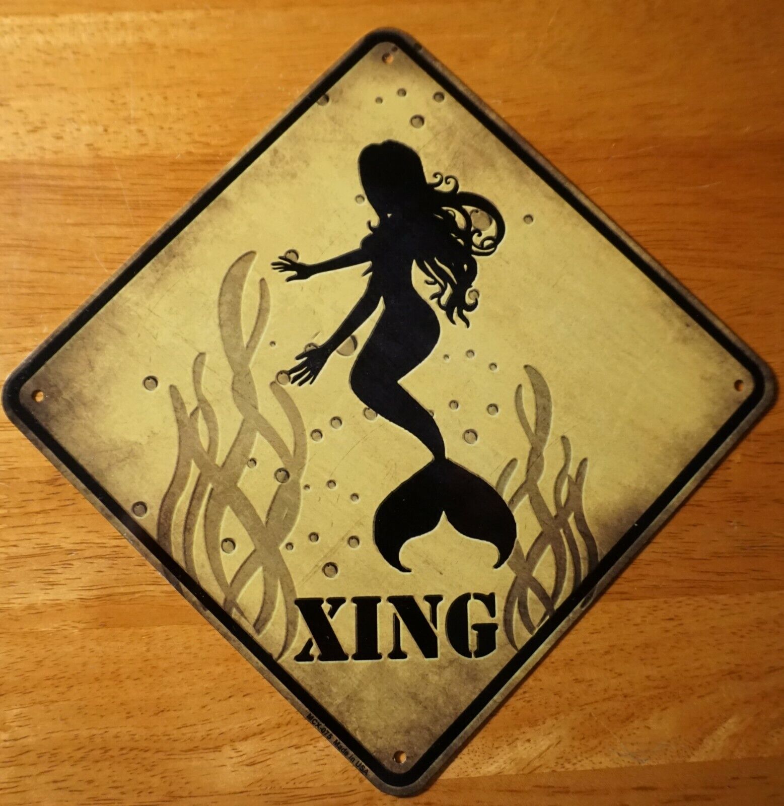 Mermaid Crossing Tin Metal Sign Rustic Nautical Tropical Beach Home Decor