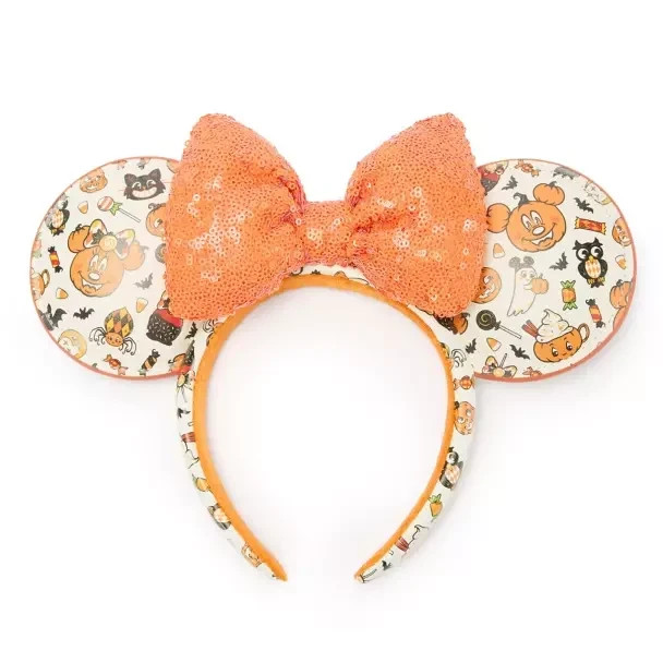 Disney Parks Halloween 2026 Mickey Minnie Pumpkin Ears Sequin Bow Headband - NEW