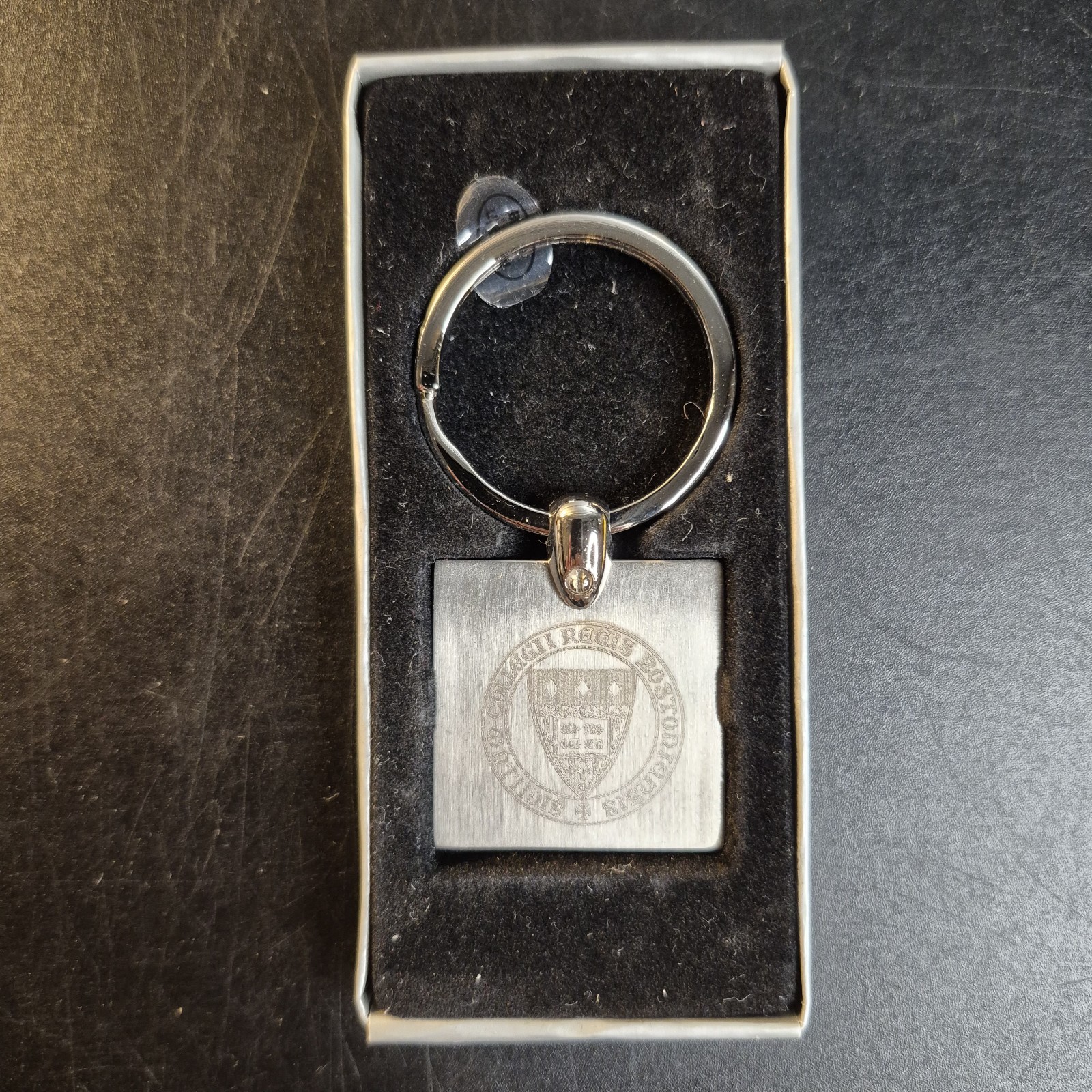 Boston College Eagles Insignia Seal Keychain Brushed Metal Square Fob Barlow Box