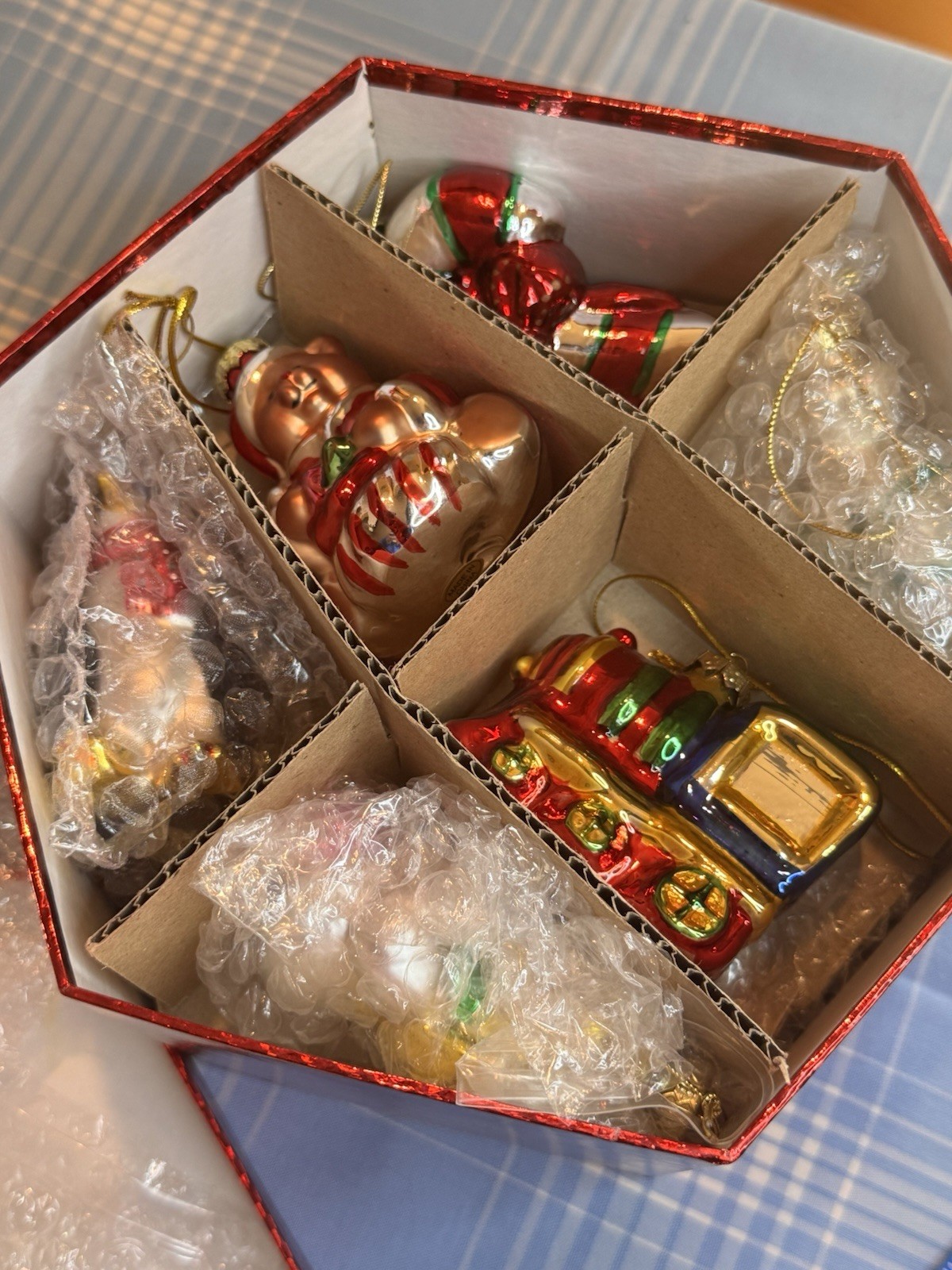 Set of Twelve (12) Various Glass Holiday Christmas Tree Ornaments w/ Box Set of Twelve (12) Various Glass Holiday Christmas Tree Ornaments w/ Box
