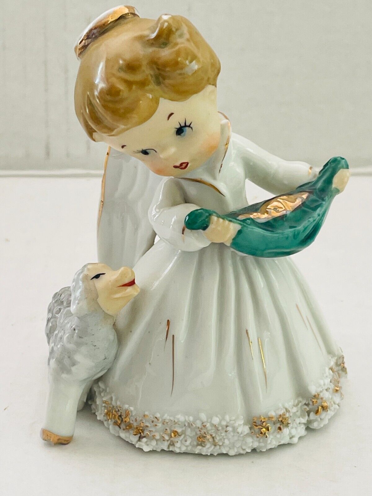 LEFTON Vintage 1950's Ceramic ANGEL & LAMB Bell Figurine JAPAN