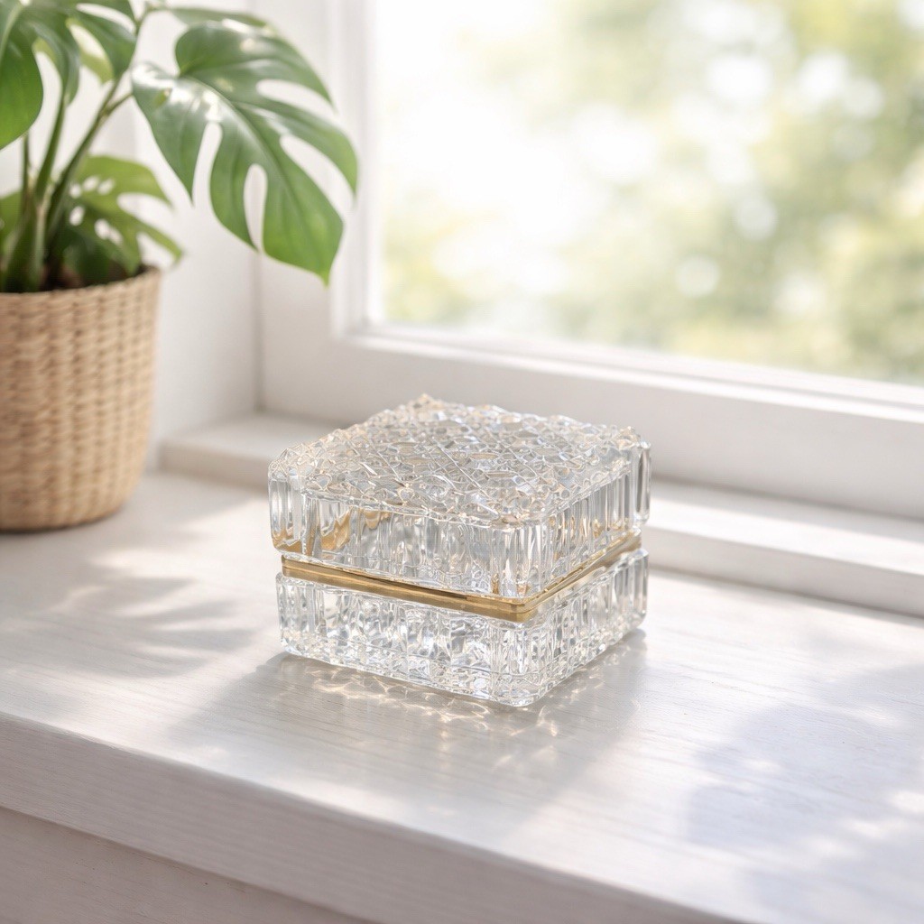 Vtg French Baccarat Style Jewelry Casket Box Heavy Crystal Glass with Hinged Lid Vtg French Baccarat Style Jewelry Casket Box Heavy Crystal Glass with Hinged Lid