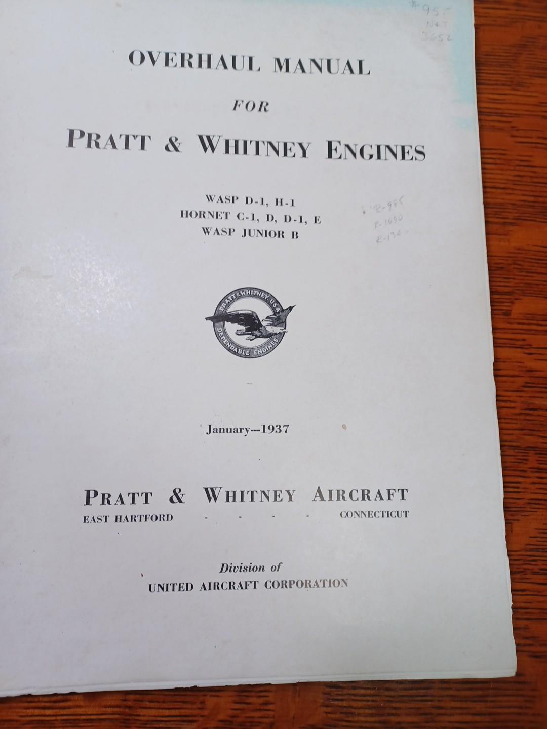 1937 Pratt & Whitney Engine Overhaul Manual WASP, HORNET JRR29