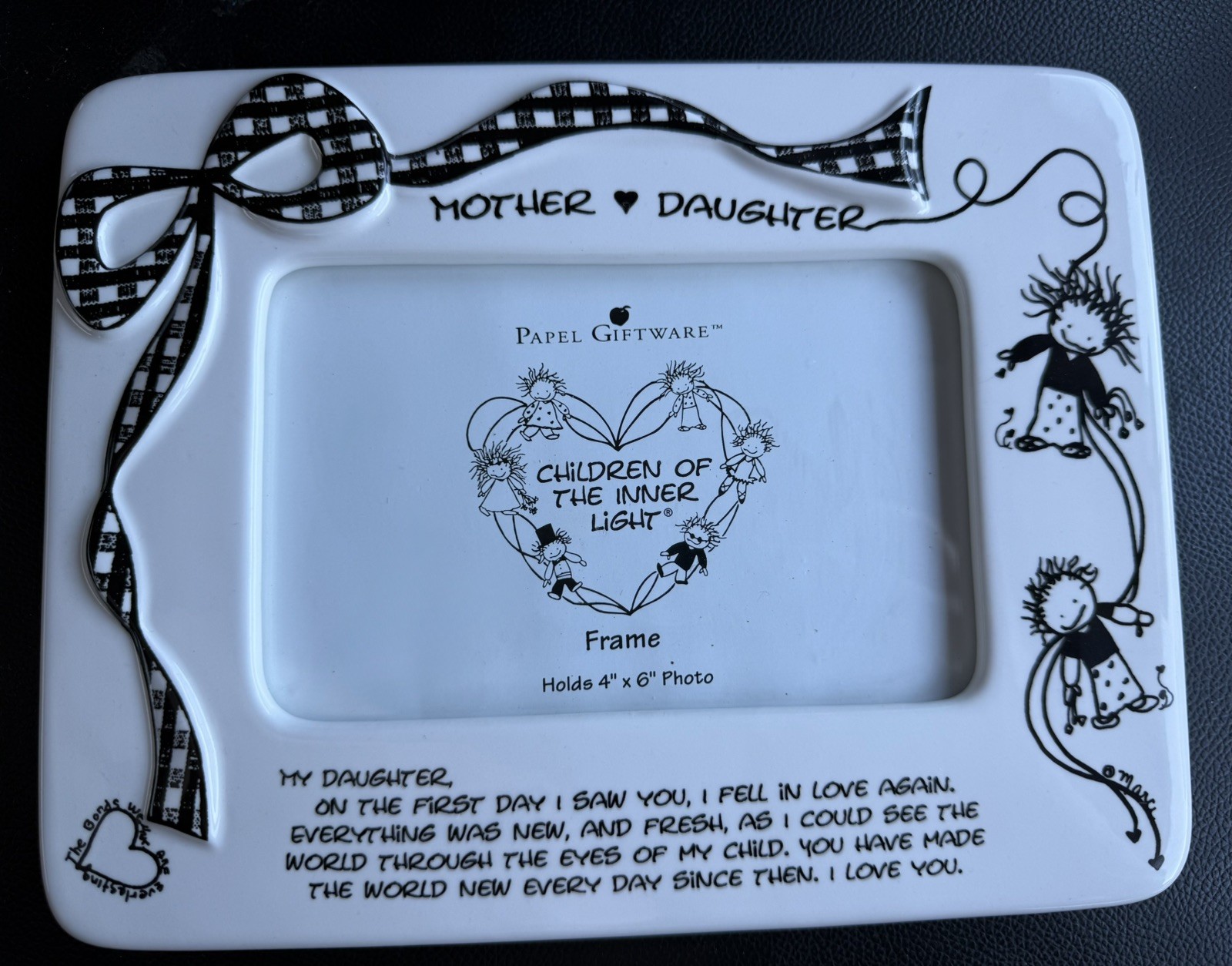 Enesco Porcelain Photo Frame Mother Daughter Children of the Inner Light 5 x 7”