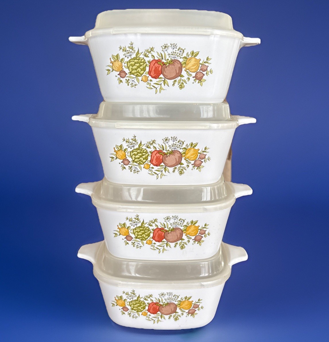 4 Corning Ware Spice of Life 2.75cup-P-43-B Casserole Dishes With Lids Vintage 4 Corning Ware Spice of Life 2.75cup-P-43-B Casserole Dishes With Lids Vintage