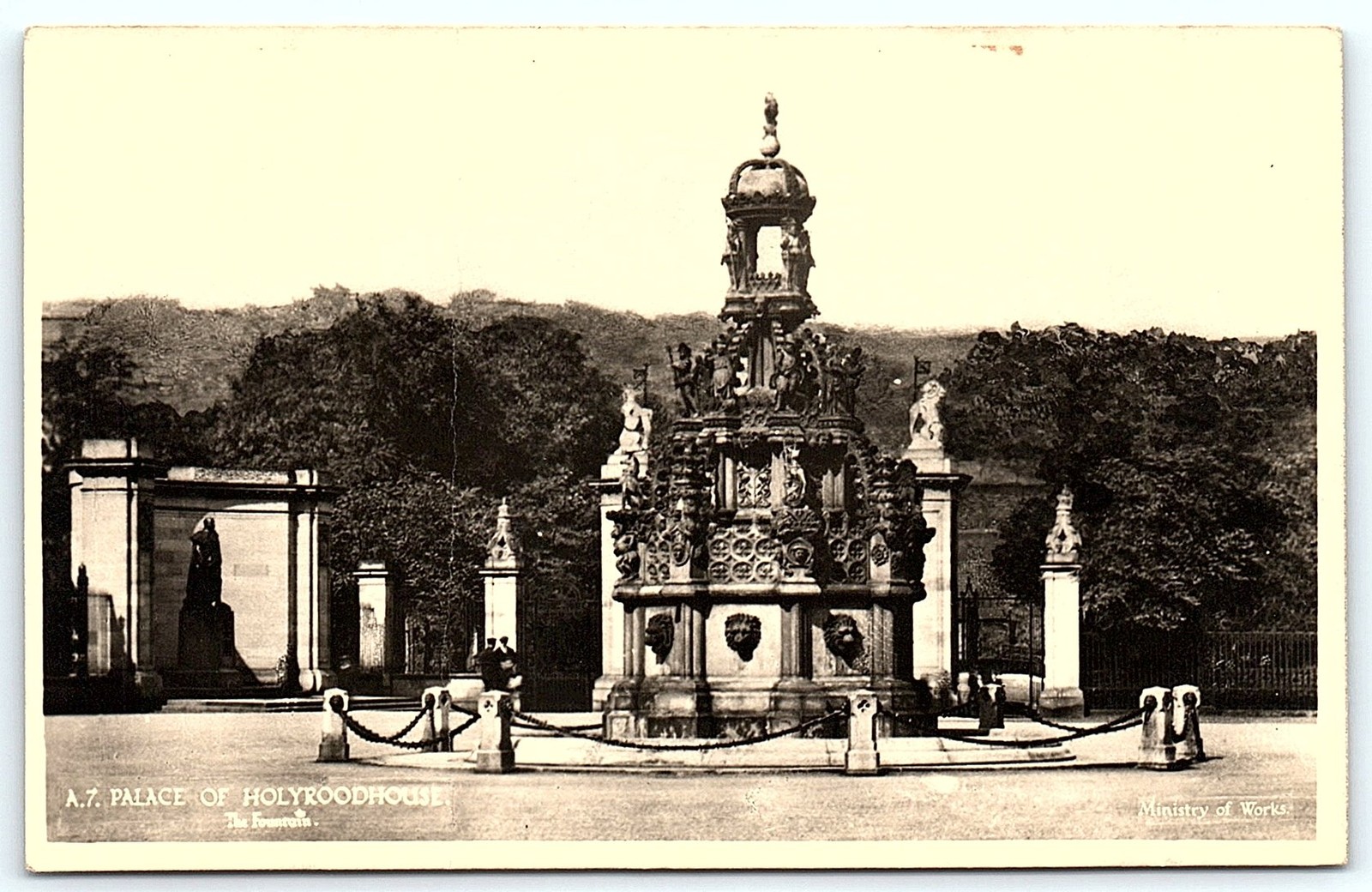 Holyroodhouse Palace Fountain RPPC Postcard Scotland