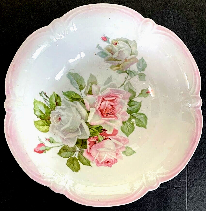 Vintage 1940's Porcelain Bowl Pink Roses JSV Bavaria Collectible Dining Bowl