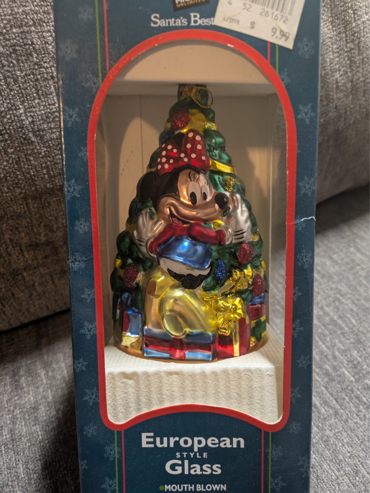 vintage MINNIE MOUSE Blown Glass Christmas Ornament NEW 1998 European Style