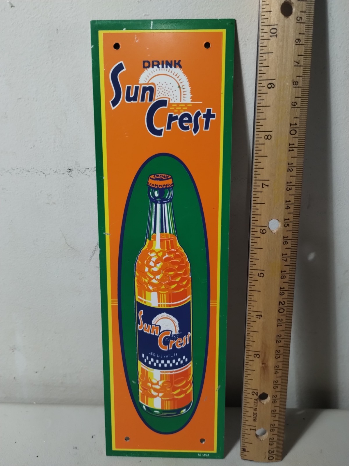 Vintage 1950's Sun Crest Soda Door Push Metal Sign