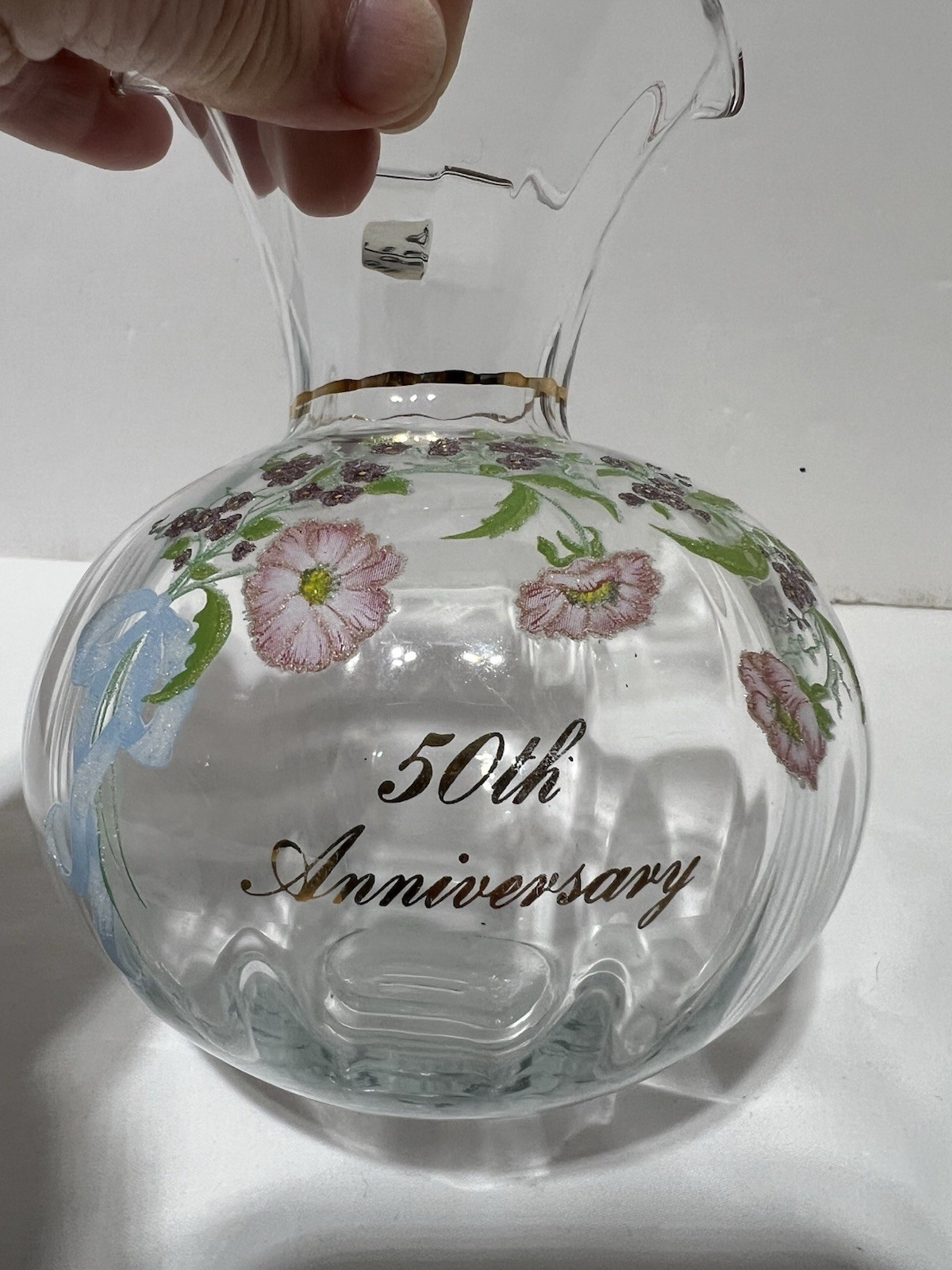 Fenton Clear Hand Painted Vase, 50th Anniversary Edition