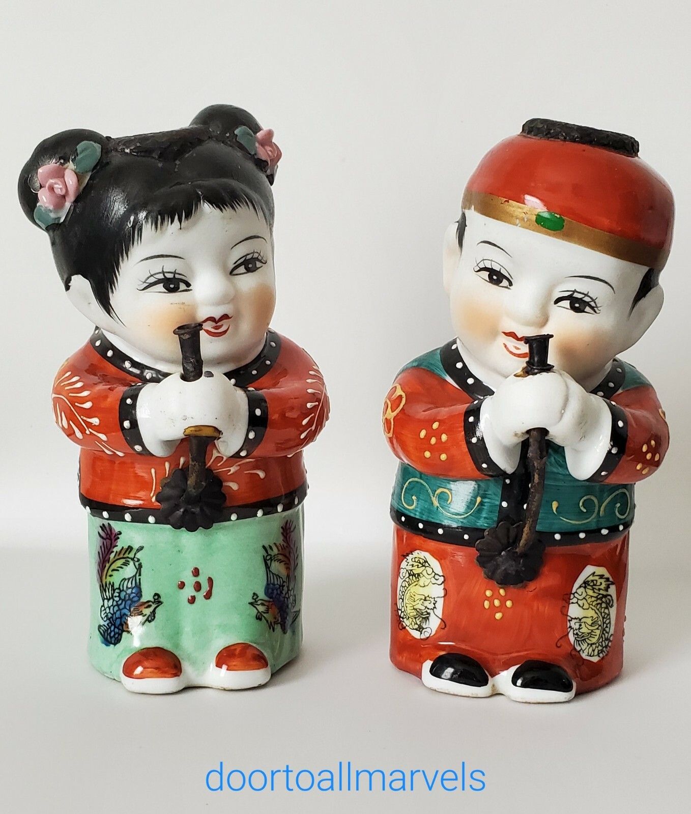 Vintage Chinese JINTONG & YUNU (Golden Boy & Jade Girl) Satsuma Rare Vessels