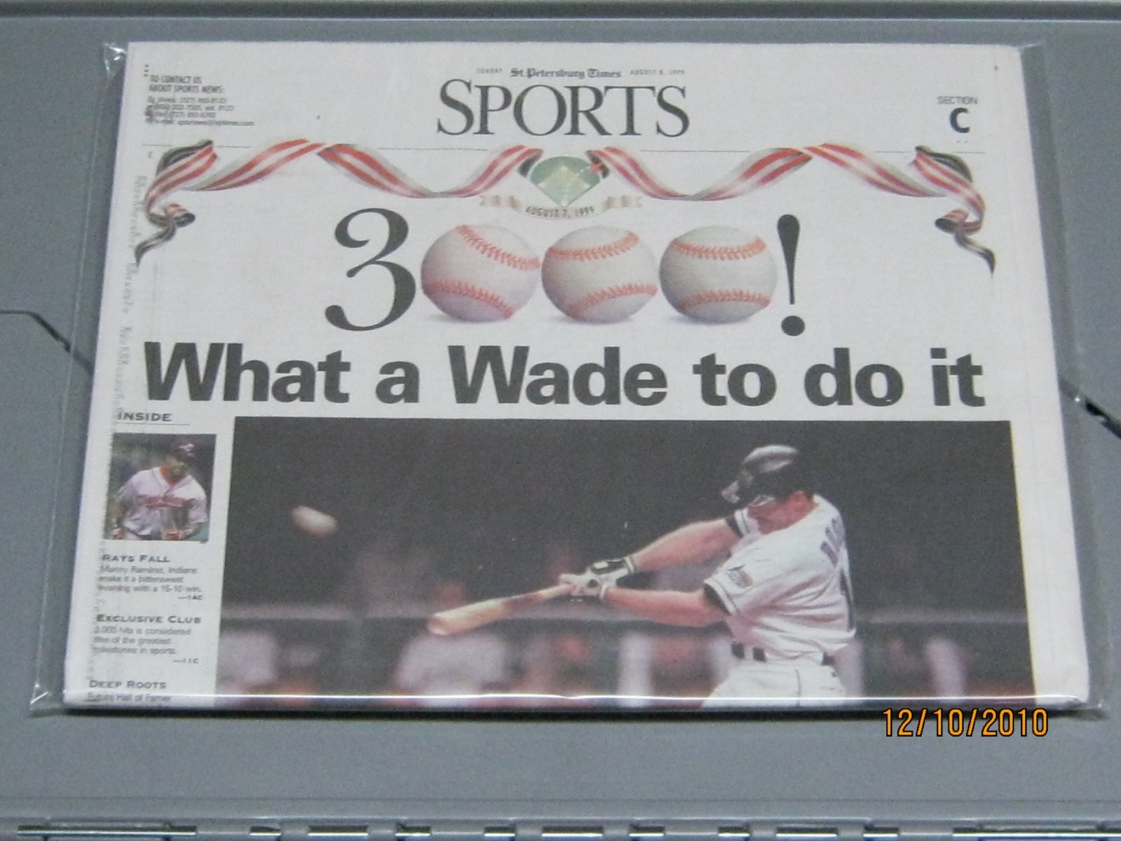 Wade Boggs 3,000th Hit Collectible Newspaper