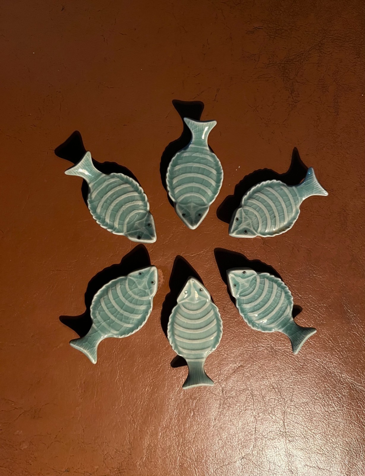 Vintage set 6 Korean Celadon Chopstick Rests - Gyobaek-yo Kiln by Kwon Tae-hyun