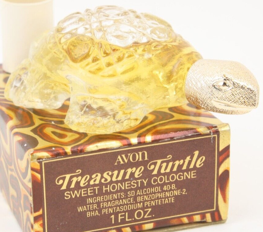 1970-80s Cute Treasure Turtle Glass Bottle New NOS Avon Sweet Honesty Cologne