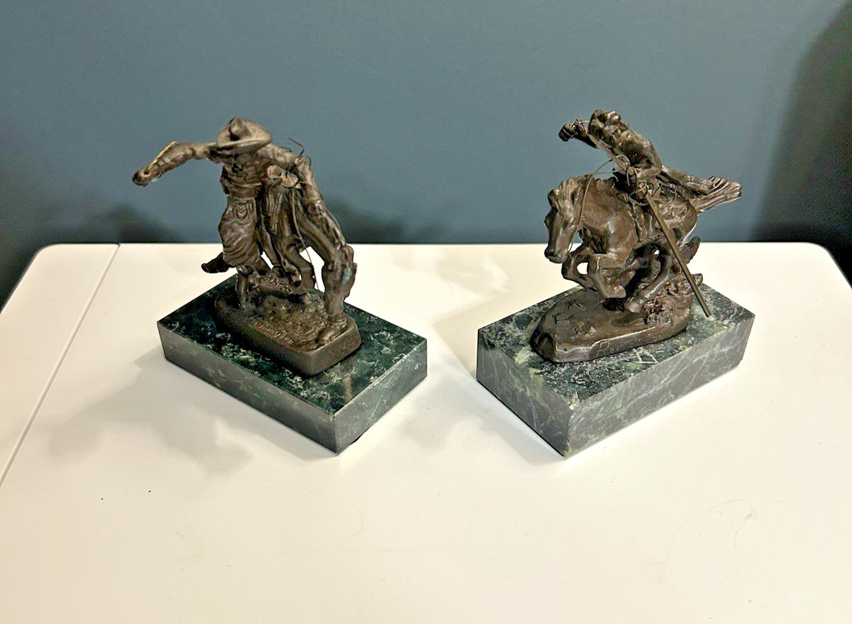 2 Remington Miniatures Bronze Sculpture Bucking Bronco  The Cheyenne Marble base