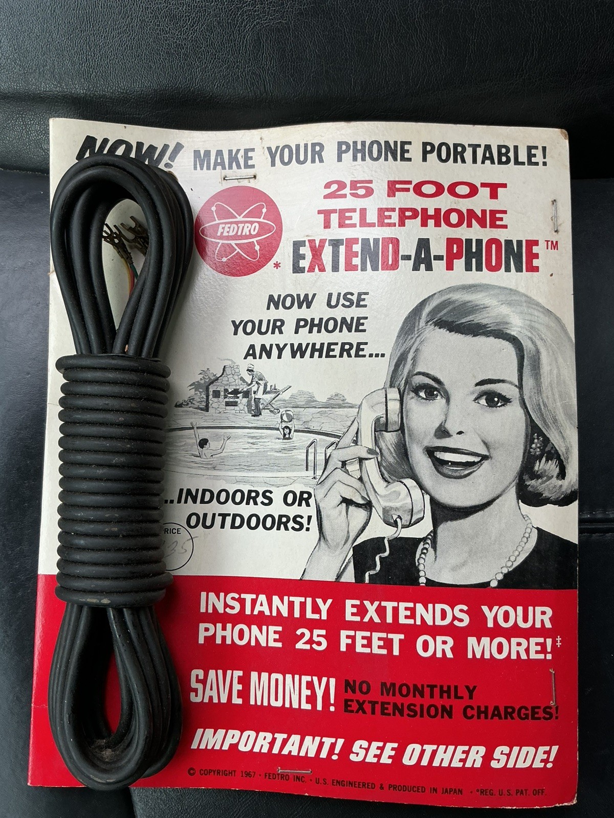 VINTAGE 1967 FEDTRO EXTEND-A-PHONE 25 FOOT TELEPHONE EXTENDER CORD☎