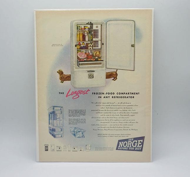1947 Norge Refrigerator Dachshund Print Ad 10x12-1/2\