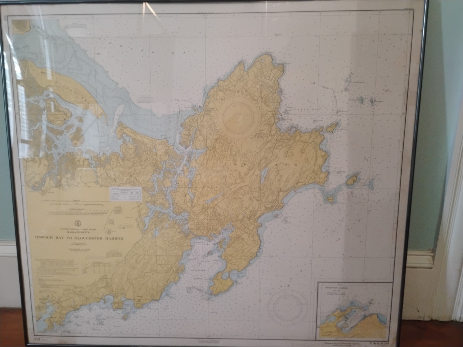 First Edition 1912 2.5 Ft By 3 Ft Map Ipswich Bay To Gloucester Harbor 