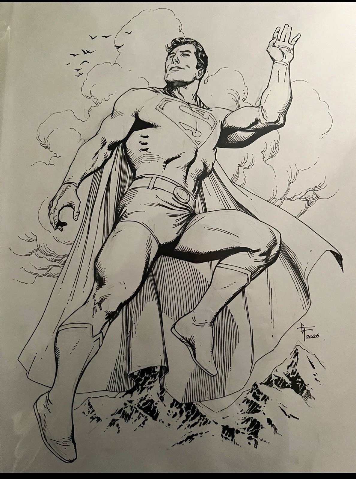 Gary Frank A3 Superman Original Comic Art Pencil/Ink  Lake Como Hard to get