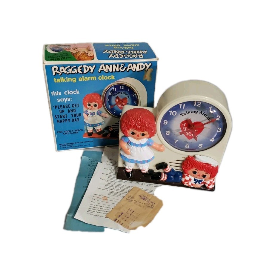Vintage Raggedy Ann And Andy Bedtime Alarm Clock w/ Box Inserts Very Rare