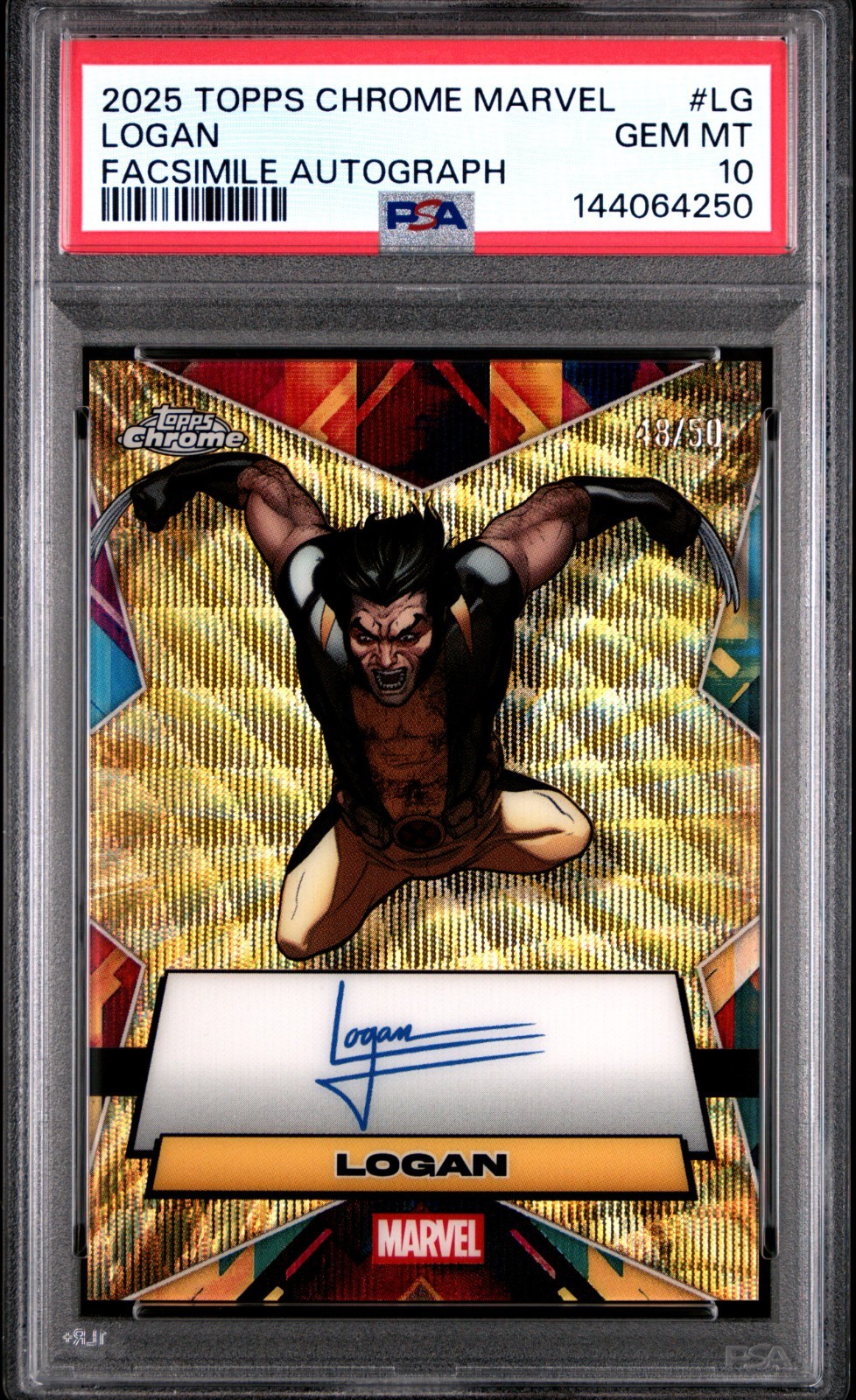 Topps Chrome Marvel 2025 | Logan Wolverine /50 Facsimile Auto PSA 10 #LG