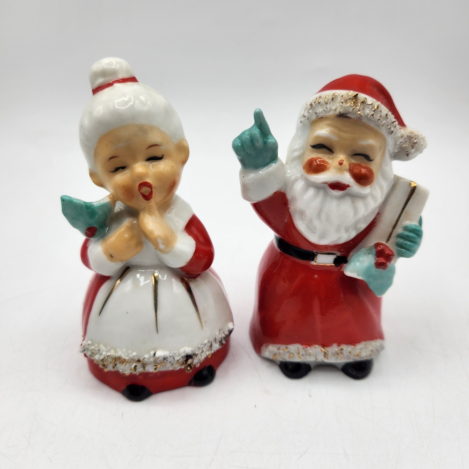 Vintage Lefton Mr & Mrs Santa Claus Salt & Pepper Set Japan 