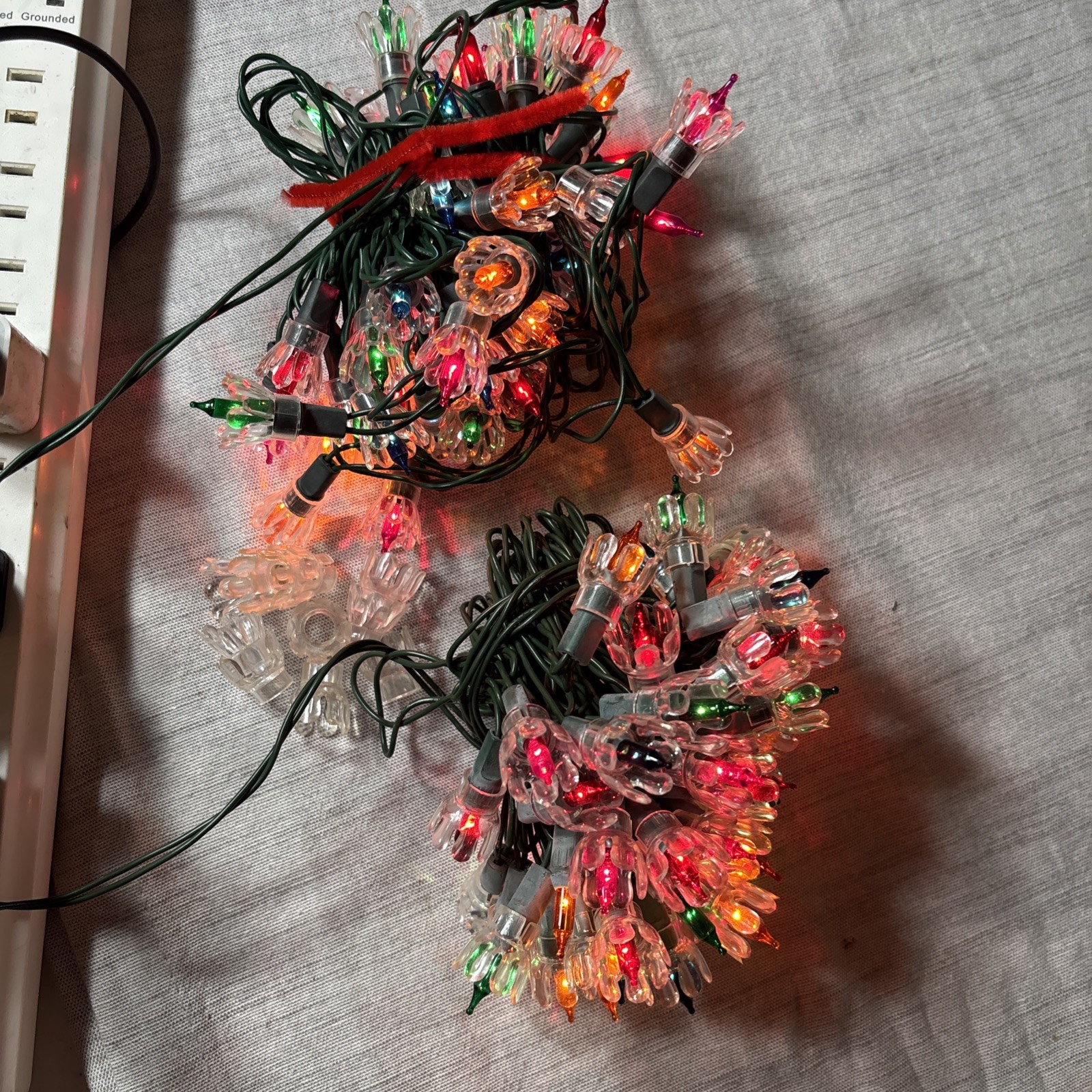 2 VNT  Strings  Christmas Lights White Tulip Flower Covers Multi-Color Bulb