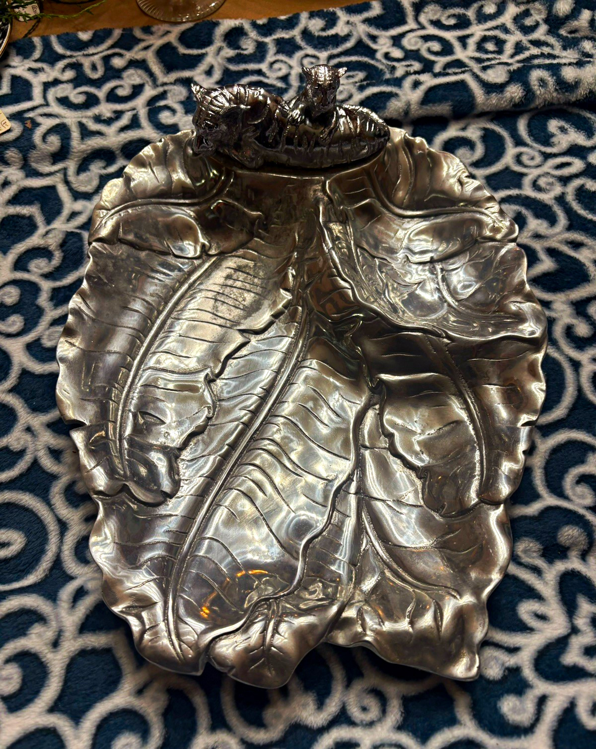 Arthur Court 2003 Tiger Cubs Leaf Serving Dish Safari Collection Cast Aluminum