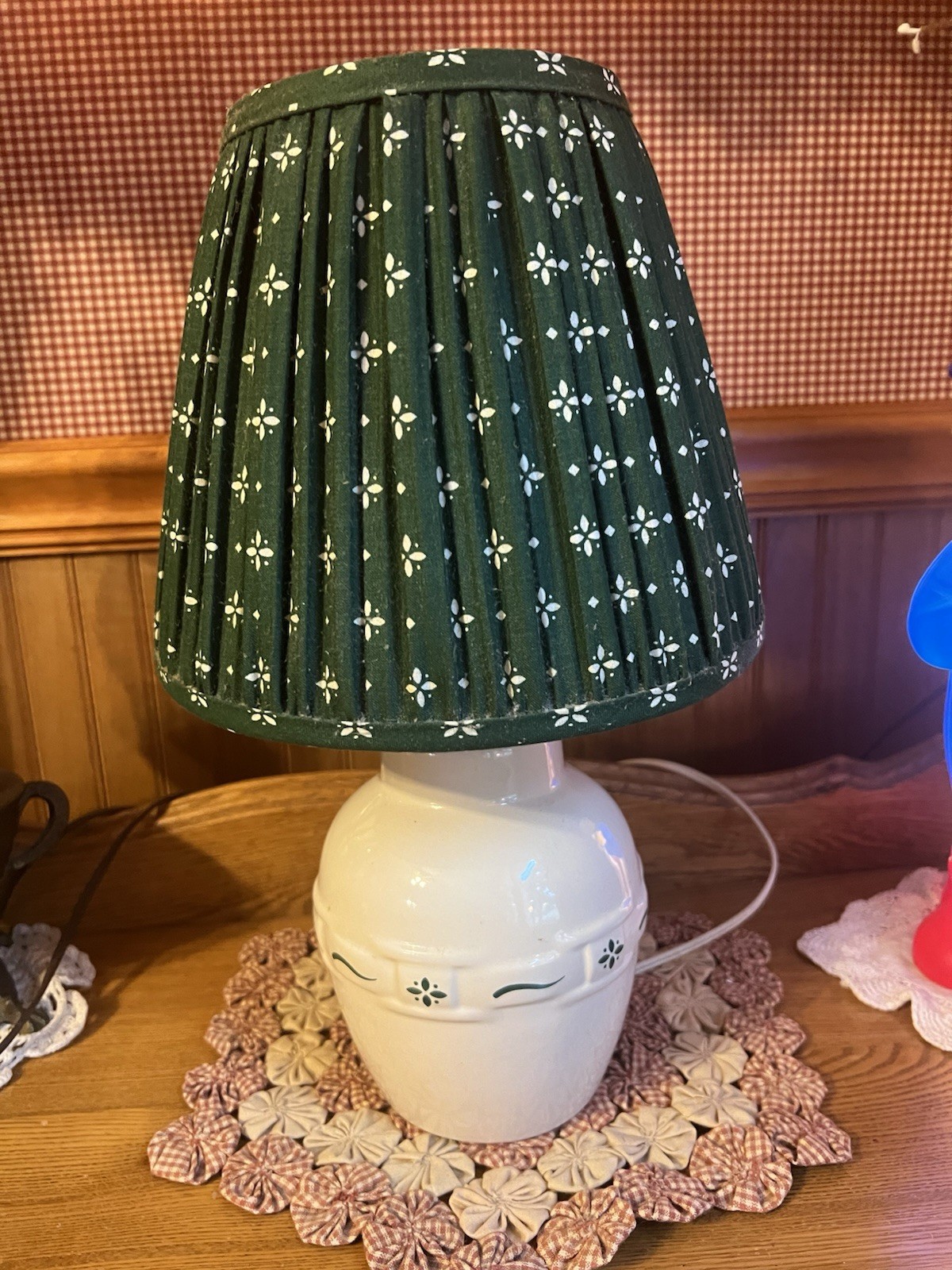 Longaberger Pottery Woven Traditions HERITAGE GREEN Pottery Lamp w/shade~EUC